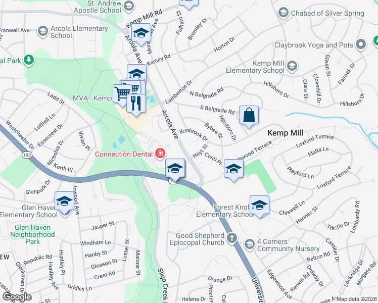 map of restaurants, bars, coffee shops, grocery stores, and more near 1003 Arcola Avenue in Silver Spring