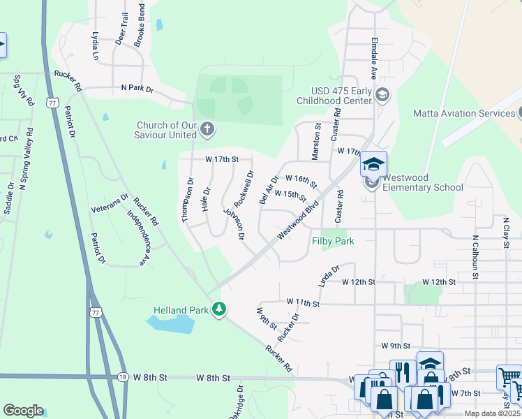 map of restaurants, bars, coffee shops, grocery stores, and more near 1727 West 14th Street in Junction City