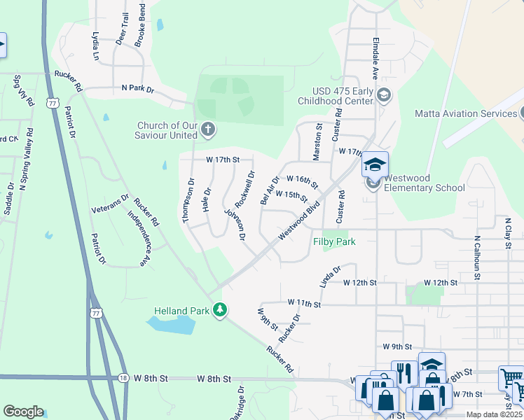 map of restaurants, bars, coffee shops, grocery stores, and more near 1780 West 14th Street in Junction City