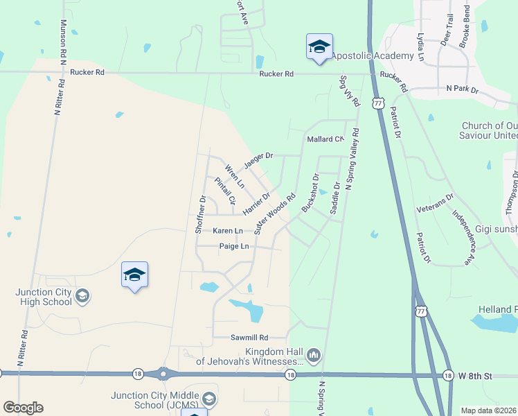map of restaurants, bars, coffee shops, grocery stores, and more near 1716 Sutter Woods Road in Junction City