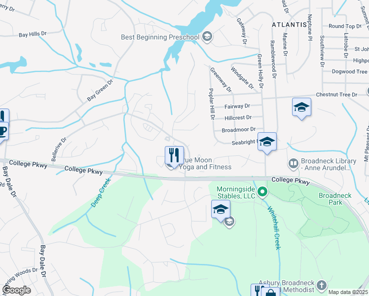 map of restaurants, bars, coffee shops, grocery stores, and more near 633 Baystone Court in Annapolis