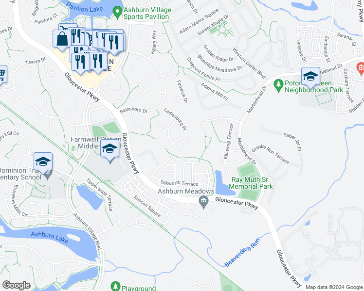 map of restaurants, bars, coffee shops, grocery stores, and more near 20862 Medix Run Place in Ashburn
