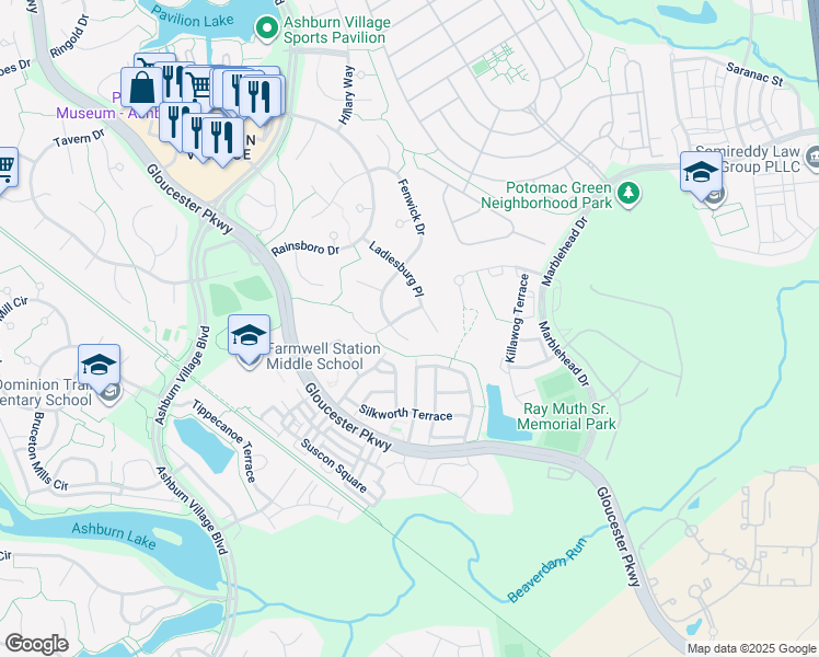map of restaurants, bars, coffee shops, grocery stores, and more near 20862 Medix Run Place in Ashburn