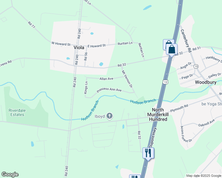 map of restaurants, bars, coffee shops, grocery stores, and more near 157 Princess Ann Avenue in Viola