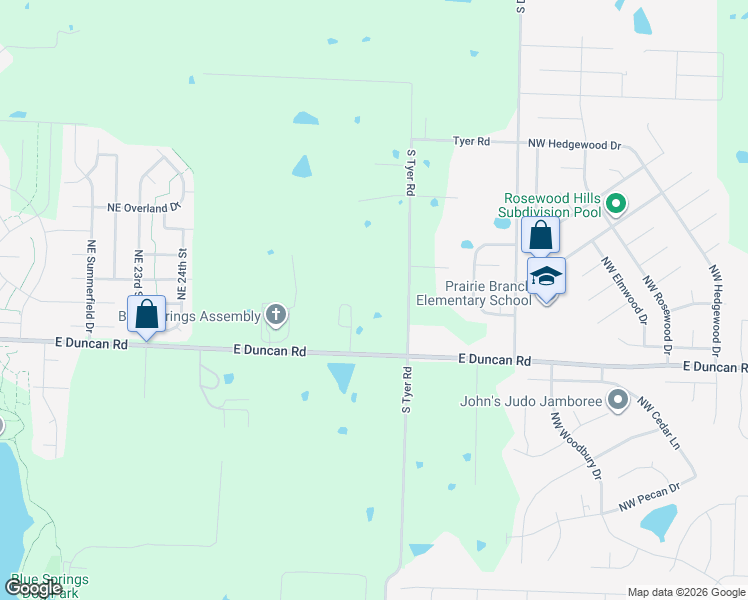 map of restaurants, bars, coffee shops, grocery stores, and more near 4200 South Tyer Road in Grain Valley