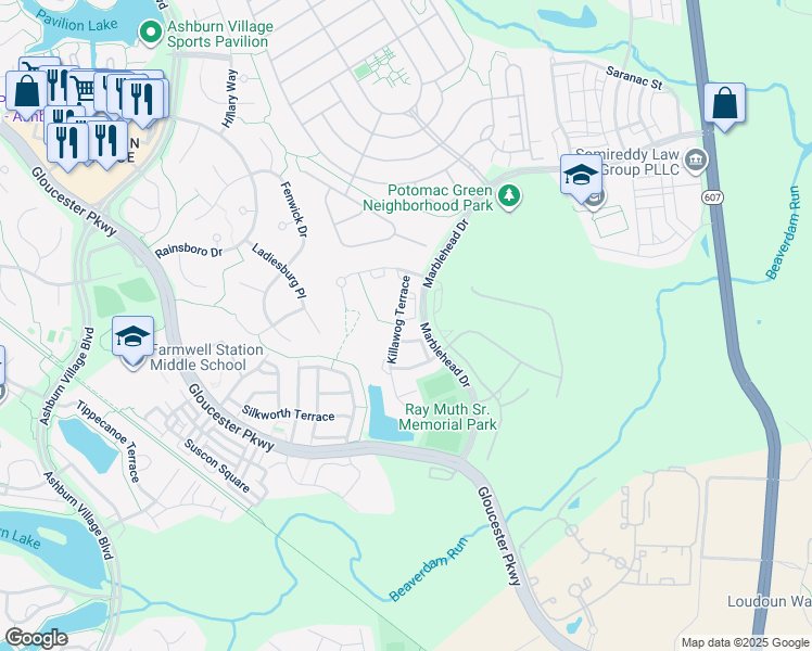 map of restaurants, bars, coffee shops, grocery stores, and more near 20888 Conesus Square in Ashburn
