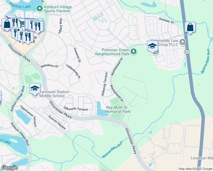 map of restaurants, bars, coffee shops, grocery stores, and more near 20888 Conesus Square in Ashburn
