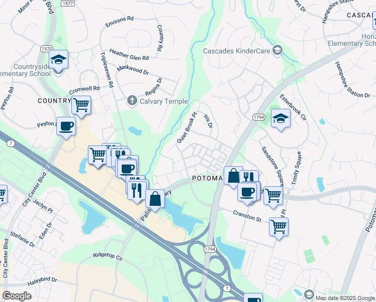 map of restaurants, bars, coffee shops, grocery stores, and more near 46137 Aisquith Terrace in Sterling