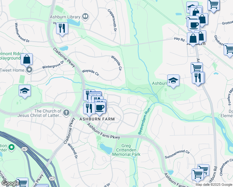 map of restaurants, bars, coffee shops, grocery stores, and more near 43462 Postrail Square in Ashburn