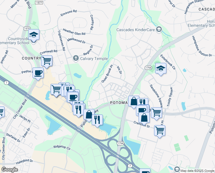 map of restaurants, bars, coffee shops, grocery stores, and more near 46137 Aisquith Terrace in Sterling
