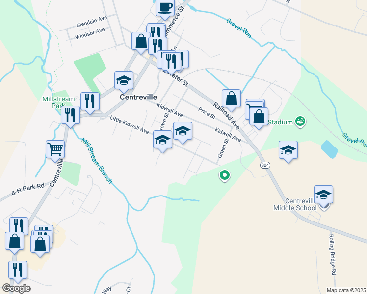 map of restaurants, bars, coffee shops, grocery stores, and more near in Centreville