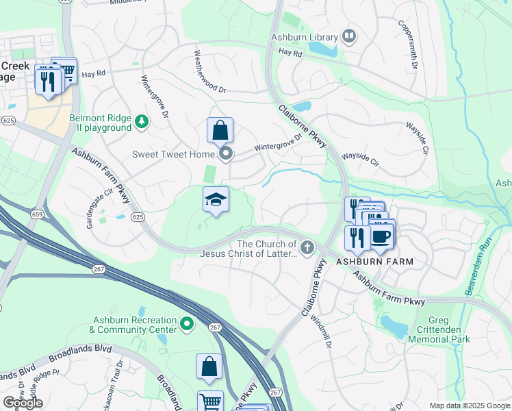 map of restaurants, bars, coffee shops, grocery stores, and more near 20903 Ivymount Terrace in Ashburn