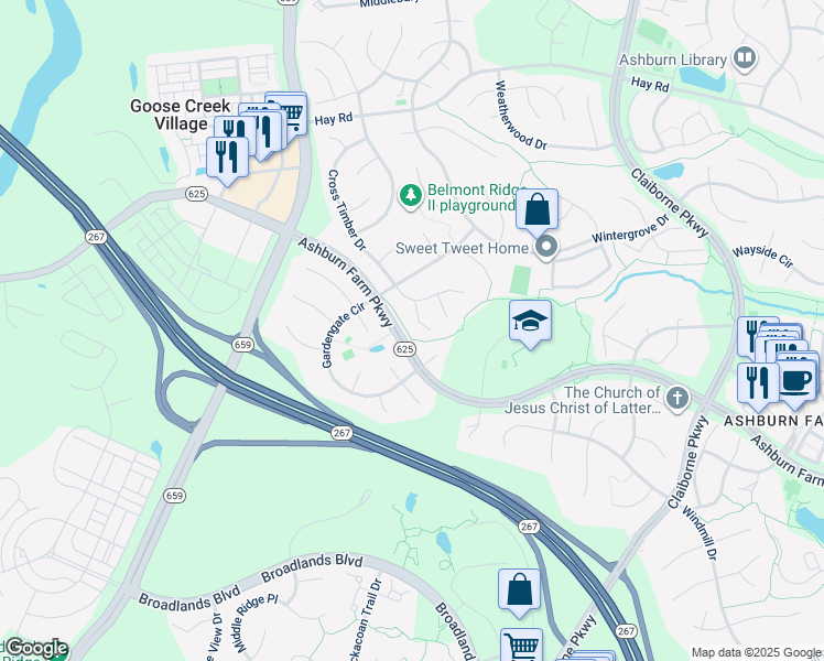 map of restaurants, bars, coffee shops, grocery stores, and more near 20879 Yellowbloom Court in Ashburn