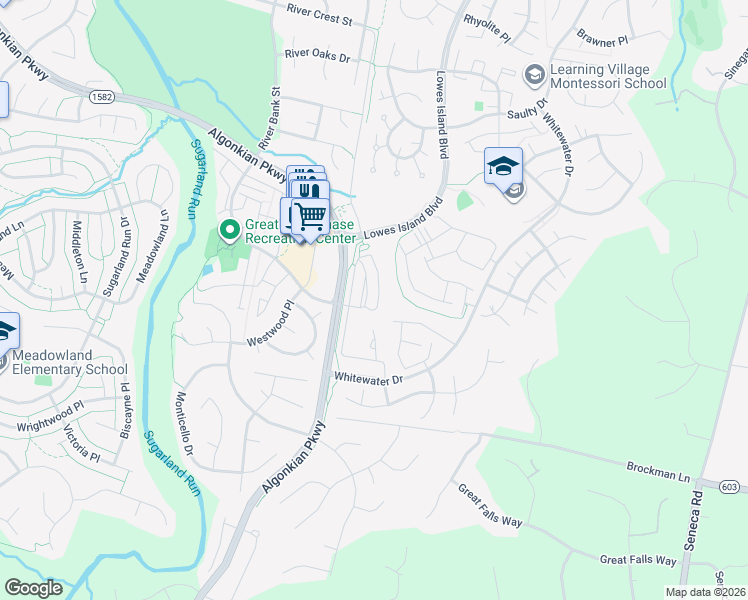 map of restaurants, bars, coffee shops, grocery stores, and more near 20799 Royal Palace Square in Sterling