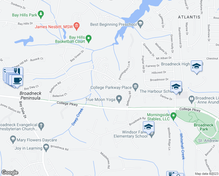 map of restaurants, bars, coffee shops, grocery stores, and more near 762 Southern Hills Drive in Arnold