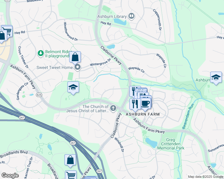 map of restaurants, bars, coffee shops, grocery stores, and more near 20901 Cedarpost Square in Ashburn
