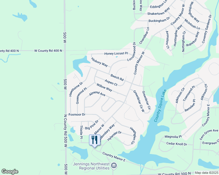 map of restaurants, bars, coffee shops, grocery stores, and more near 518 Aspen Court in North Vernon