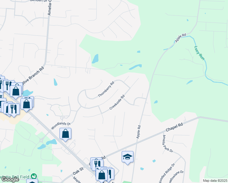 map of restaurants, bars, coffee shops, grocery stores, and more near 3554 South Heartwood Road in Amelia