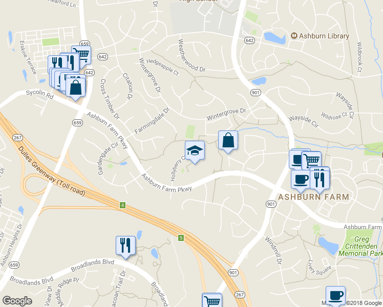 map of restaurants, bars, coffee shops, grocery stores, and more near 20900 Hollyberry Court in Ashburn