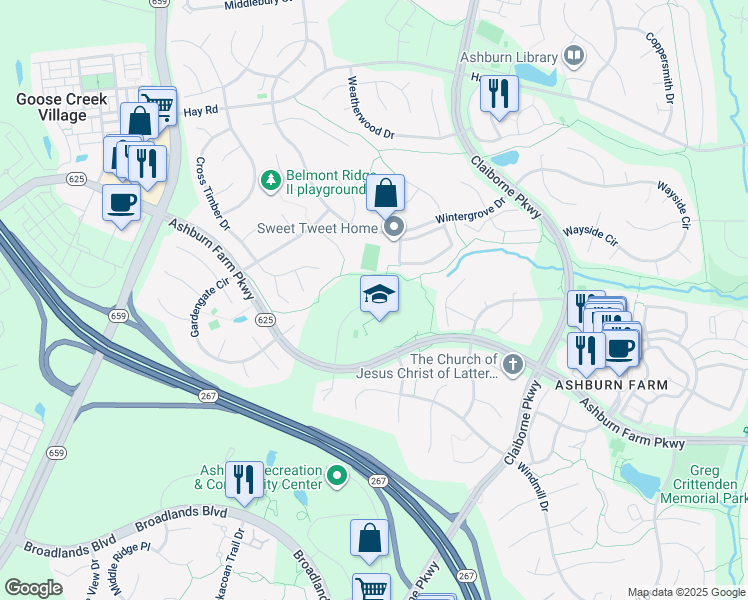 map of restaurants, bars, coffee shops, grocery stores, and more near 20900 Hollyberry Court in Ashburn