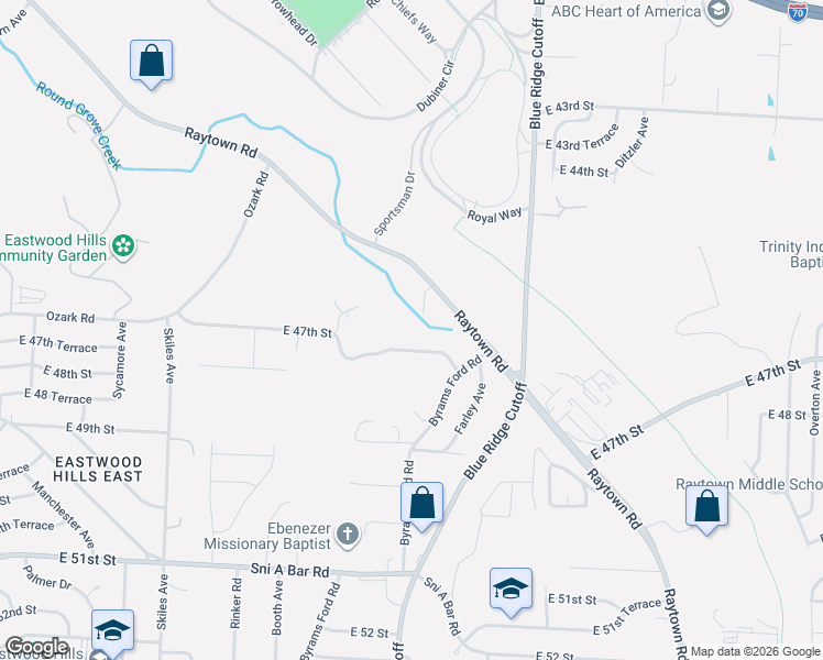 map of restaurants, bars, coffee shops, grocery stores, and more near 8806 East 47th Street in Kansas City