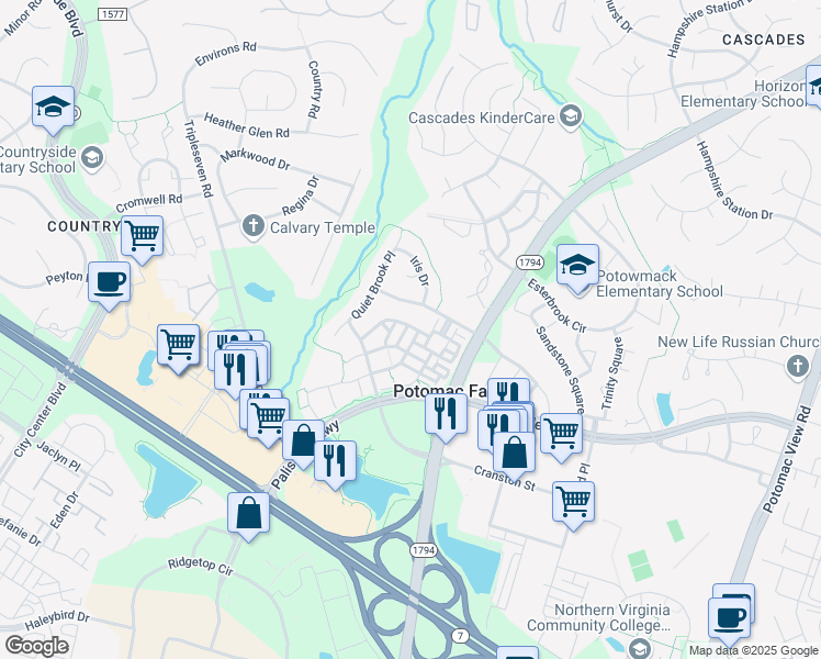 map of restaurants, bars, coffee shops, grocery stores, and more near 20856 Rockingham Terrace in Potomac Falls