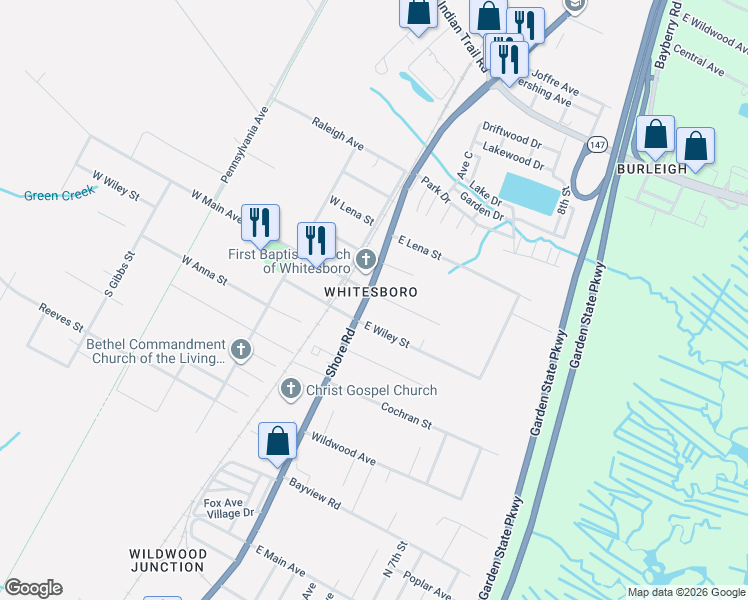 map of restaurants, bars, coffee shops, grocery stores, and more near in Middle Township