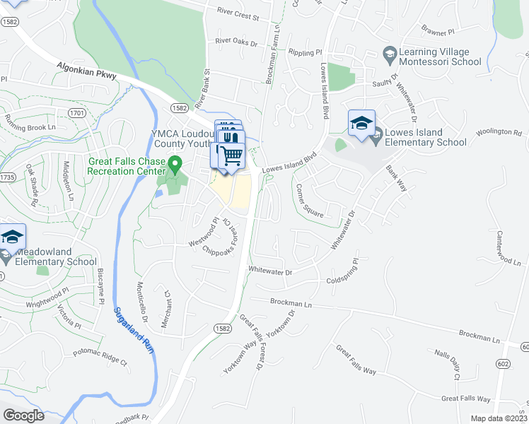 map of restaurants, bars, coffee shops, grocery stores, and more near 20745 Royal Palace Square in Sterling