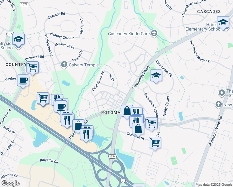map of restaurants, bars, coffee shops, grocery stores, and more near 20854 Collingwood Terrace in Potomac Falls