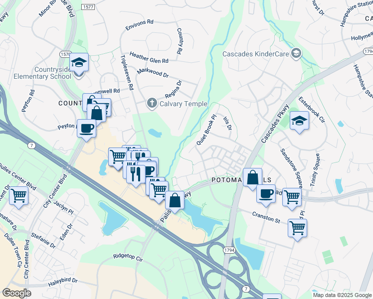 map of restaurants, bars, coffee shops, grocery stores, and more near 20815 Quiet Brook Place in Sterling