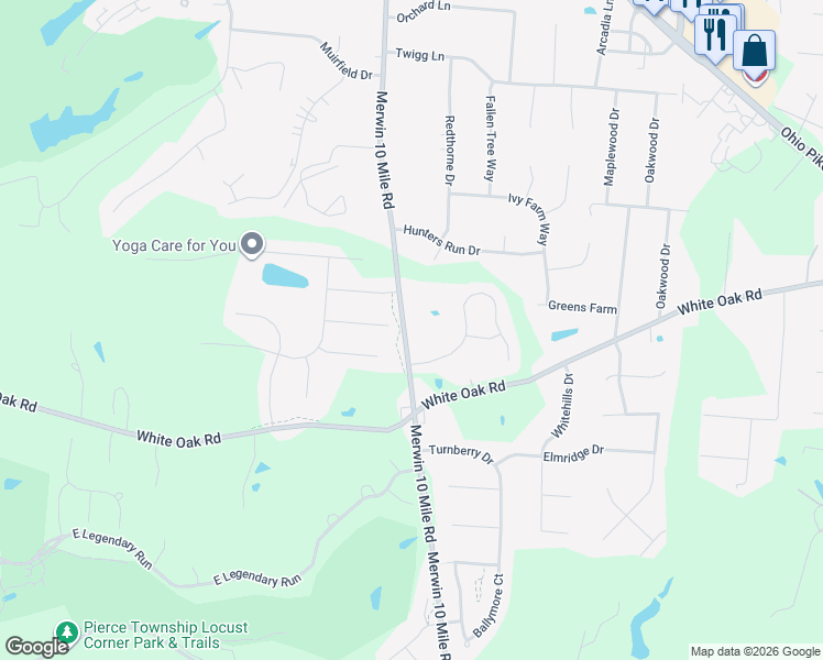 map of restaurants, bars, coffee shops, grocery stores, and more near 3634 Merwin 10 Mile Road in Cincinnati