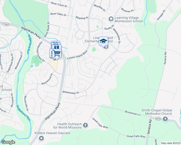 map of restaurants, bars, coffee shops, grocery stores, and more near 47673 Comer Square in Sterling