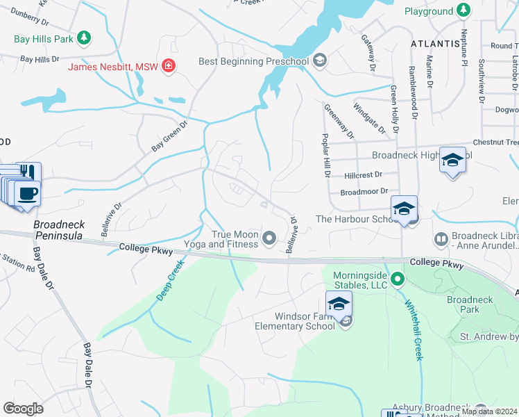 map of restaurants, bars, coffee shops, grocery stores, and more near 606 Belle Dora Ct in Arnold