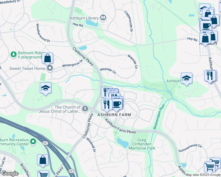 map of restaurants, bars, coffee shops, grocery stores, and more near 20906 Pioneer Ridge Terrace in Ashburn