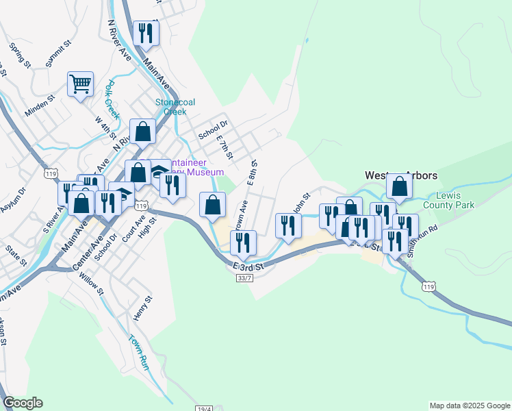 map of restaurants, bars, coffee shops, grocery stores, and more near 201-205 Loftus Street in Weston