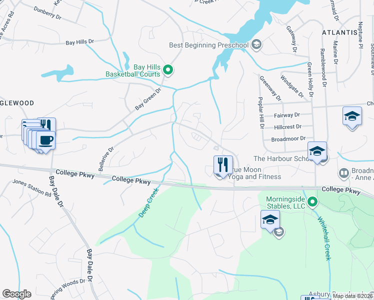 map of restaurants, bars, coffee shops, grocery stores, and more near 700 Southern Hills Drive in Arnold