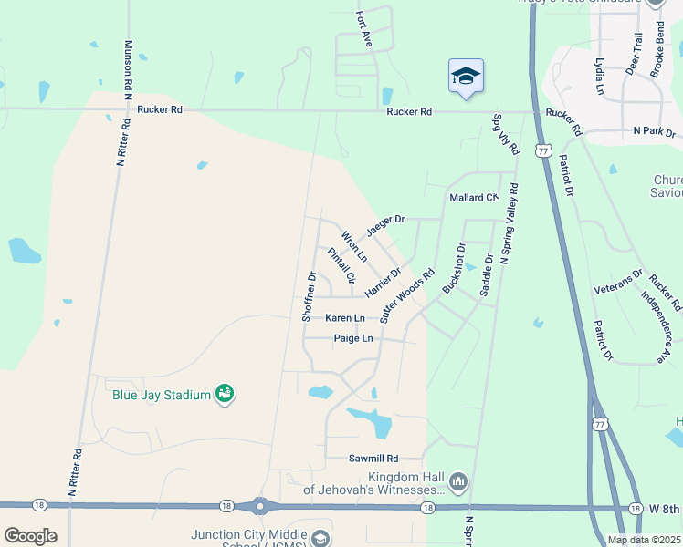 map of restaurants, bars, coffee shops, grocery stores, and more near 2518 Pintail Circle in Junction City