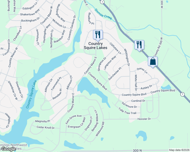 map of restaurants, bars, coffee shops, grocery stores, and more near 3769 Shrimpton Drive in North Vernon