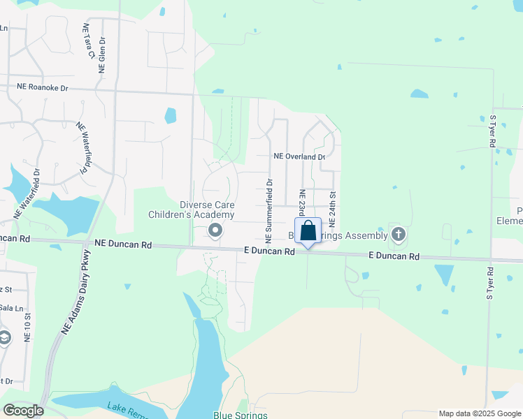 map of restaurants, bars, coffee shops, grocery stores, and more near 2012 Northeast Avanti Drive in Blue Springs