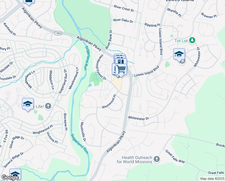 map of restaurants, bars, coffee shops, grocery stores, and more near 20830 Butterwood Falls Terrace in Sterling