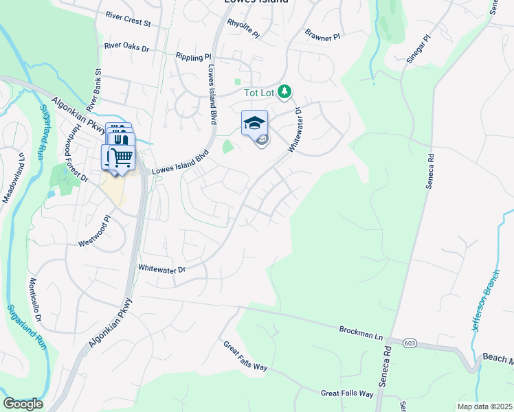 map of restaurants, bars, coffee shops, grocery stores, and more near 47664 Pennrun Way in Sterling