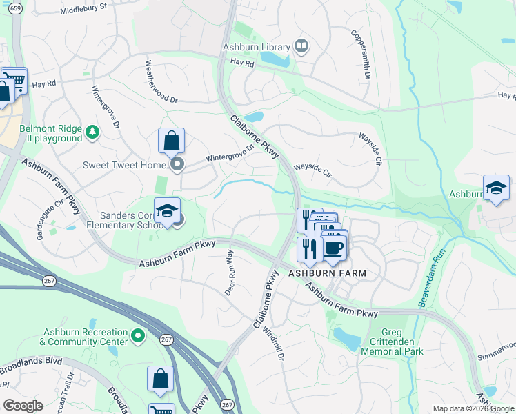 map of restaurants, bars, coffee shops, grocery stores, and more near 20886 Isherwood Terrace in Ashburn
