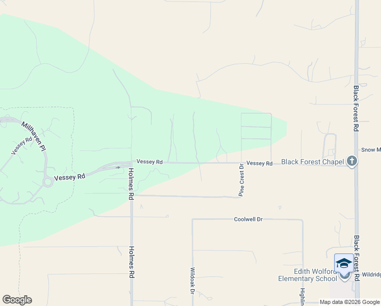 map of restaurants, bars, coffee shops, grocery stores, and more near 6030-6060 Vessey Road in Colorado Springs