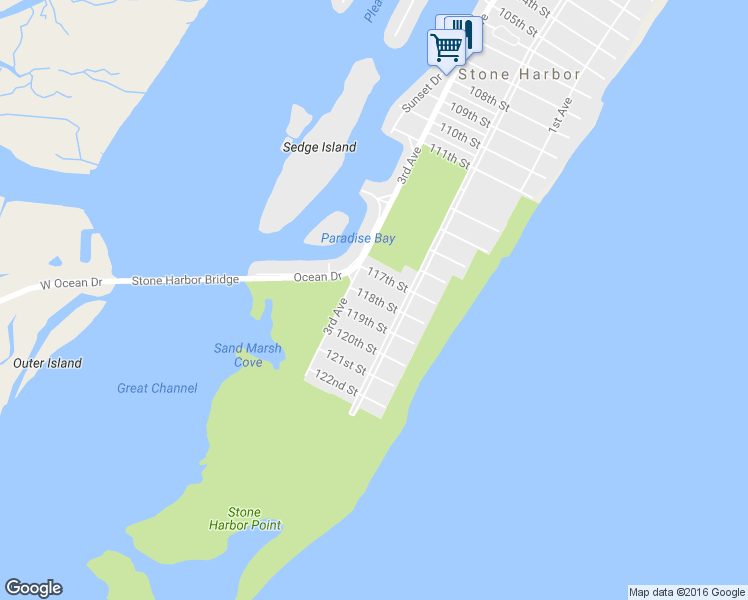 map of restaurants, bars, coffee shops, grocery stores, and more near 236 118th Street in Stone Harbor