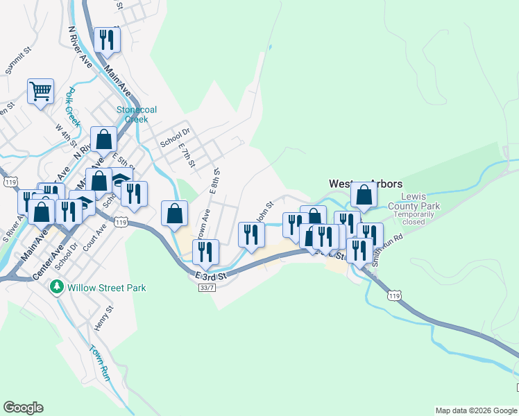map of restaurants, bars, coffee shops, grocery stores, and more near 279 John Street in Weston