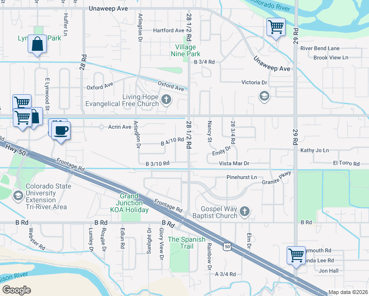 map of restaurants, bars, coffee shops, grocery stores, and more near 235 28 1/2 Road in Grand Junction