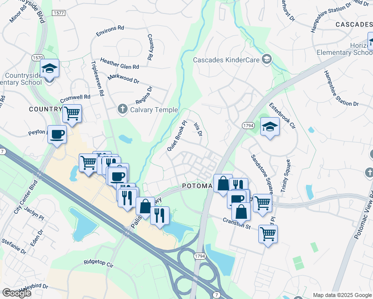 map of restaurants, bars, coffee shops, grocery stores, and more near 46164 Aisquith Terrace in Sterling