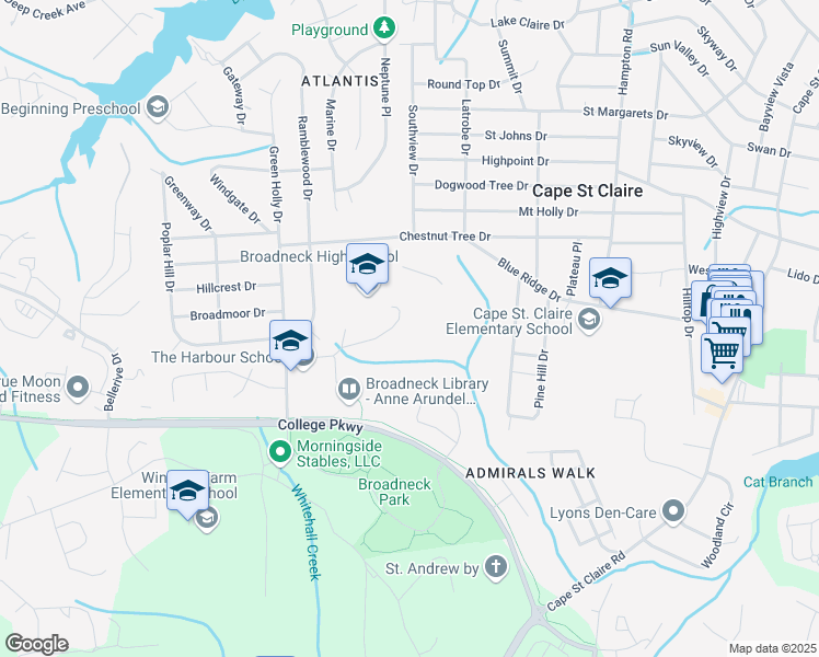 map of restaurants, bars, coffee shops, grocery stores, and more near 1265 Green Holly Drive in Annapolis