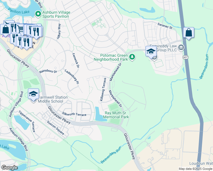map of restaurants, bars, coffee shops, grocery stores, and more near 20855 Conesus Square in Ashburn