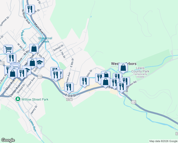 map of restaurants, bars, coffee shops, grocery stores, and more near 279 John Street in Weston